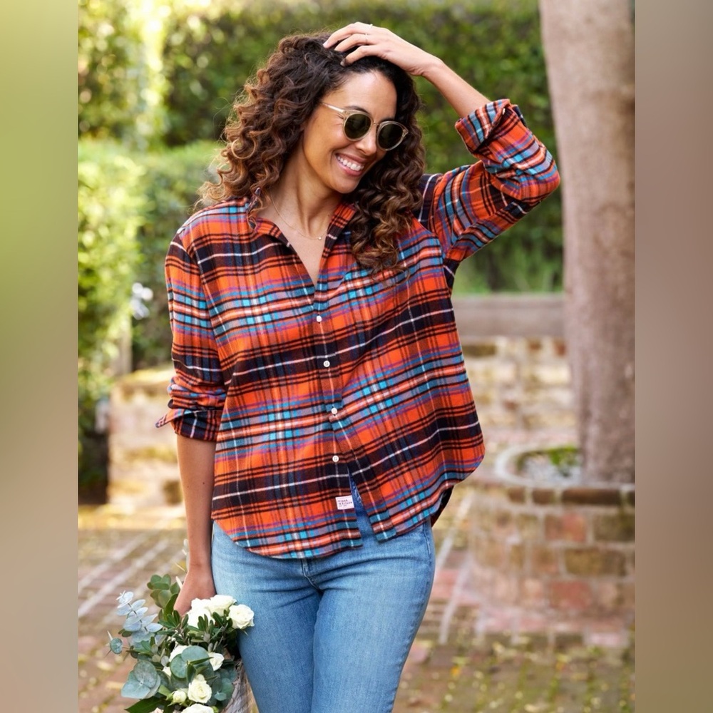 FRANK & EILEEN Eileen Italian relaxed flannel shirt plaid flattering